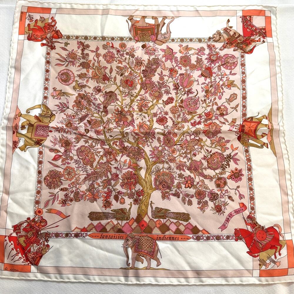 Hermes Paris 'Fantasies Indiennes '100% Silk Vintage Pocket  Scarf.